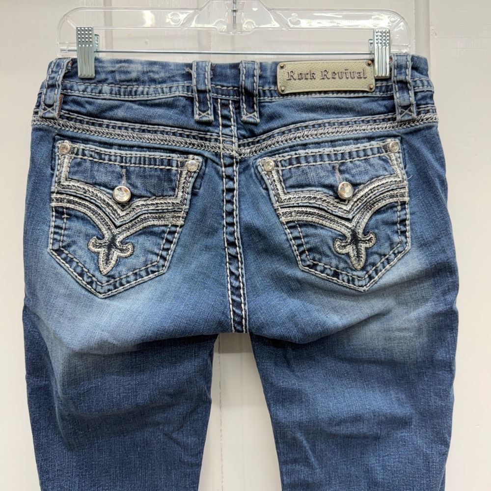 Rock Revival Marie Easy Boot Jeans Women 27 Blue Distressed Flap Pocket - Picture 4 of 8